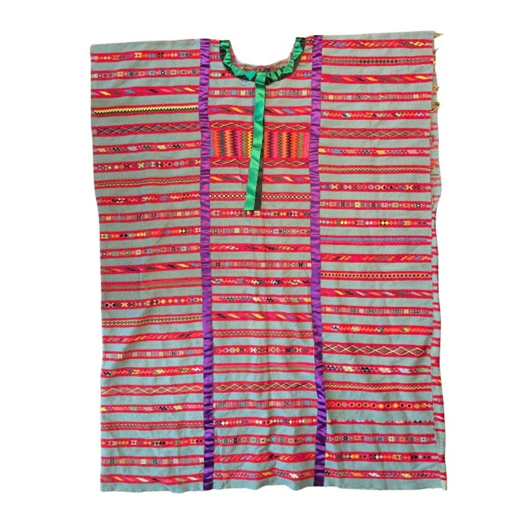VTG Backstrap Loom Embroidered Oaxaca Huipil Wool & Cotton Festival Dress M/L‎